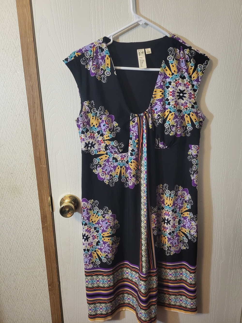 Emma & Michele Black Dress with Purple and Yellow Accents
